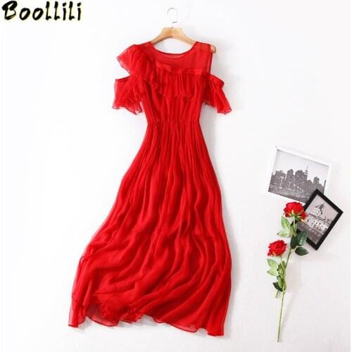 Boollili 100% Silk Summer Dress 2020 Vintage Elegant Maxi Dress Women Clothes Ladies Dresses Sexy Party Women Dress Vestidos