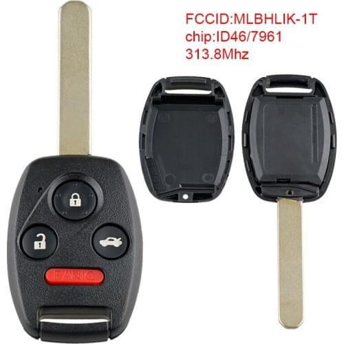 313.8Mhz Car Keyless Entry Key Remote Fob ID46/7961 Chip MLBHLIK-1T Fit for 2008 2009 2010 2011 2012 Honda Accord Coupe