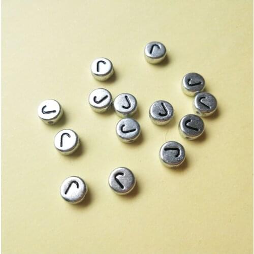 New Arrival 500pcs/lot Single Initial J Printed Plastic Acrylic Letters Beads Silver Color Alphabet Character Spacer Beads