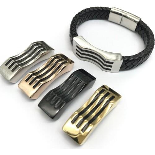 12*6mm Hole Wave Charm Beads 316l Stainless steel Square Hole Beads Fit Flat Leather Bracelets Men Jewelry Making DIY Beads