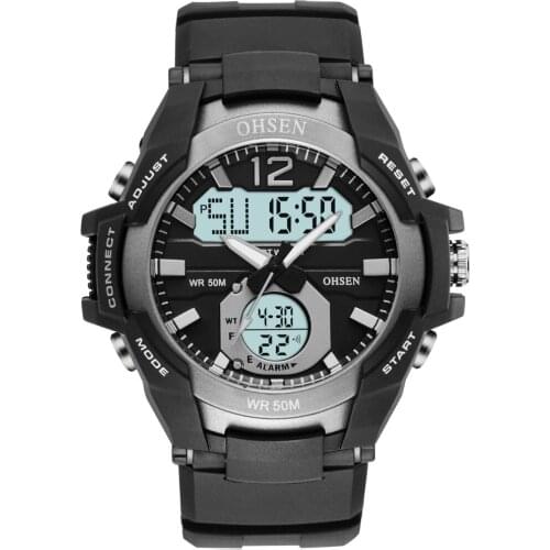 OHSEN Brand Men Sports Watches Dual Display Analog Digital LED Electronic Quartz Wristwatches Waterproof Swimming Military Watch