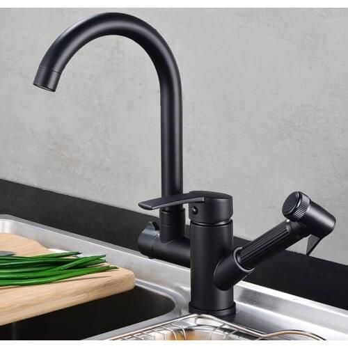 Black Pull Out Spray Head Kitchen Sink Faucet 360 Degree Swivel Spout Single Handle Hot and Cold Water Mixer Tap Deck Mounted