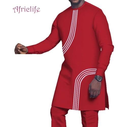 Dashiki Clothes For Men No Cap Shirt Pants Set Tops Trouser Suit Mens Traditional African Agbada Shirt European Clothing WYN1321