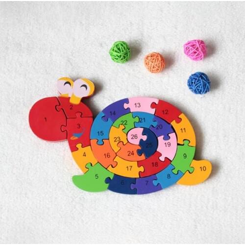 Baby Kids Preschool Wooden Montessori Toys Alphabet Number Building Jigsaw Puzzle Snails Digital Puzzle Game Educational Toys