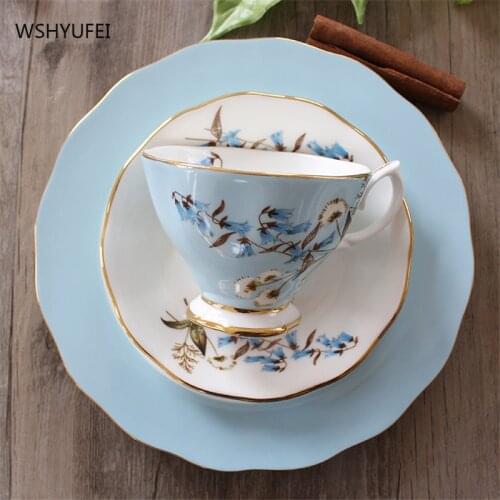 Bone China afternoon tea European ceramic tea set, three-piece coffee cup, saucer and dessert plate, retro ethnic furniture
