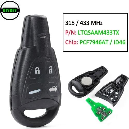 DIYKEY for SAAB 9-3 9-5 2003-2009 Remote Key Fob 315MHz / 433MHz PCF7946AT / ID46 Chip P/N: LTQSAAM433TX