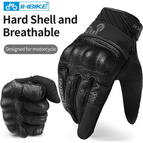INBIKE Leather Motorbike Gloves Washable Motorcycle Gloves Full Finger MTB Bike Gloves Motorcycle Downhill Bicycle Glove For Men