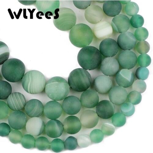 WLYee Matte Stripe Banded Natural Green carnelian Stone Round Loose beads 6 8 10 mm for jewelry Bracelet Making Accessories DIY