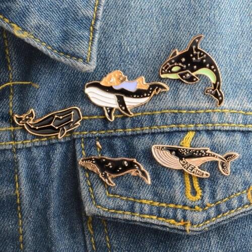 Whales Dolphin cartoon badge metal Enamel lapel Brooches alloy Clothing collar pin The brooch up Cute jewelry for women girl