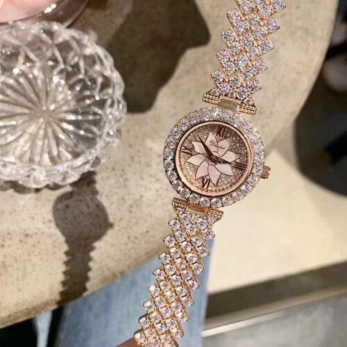 Fashion Women Full Crystals Jewelry Watches Luxury Rhinestone Bracelet Watch Waterproof Quartz Roman Wrist watch Lotus
