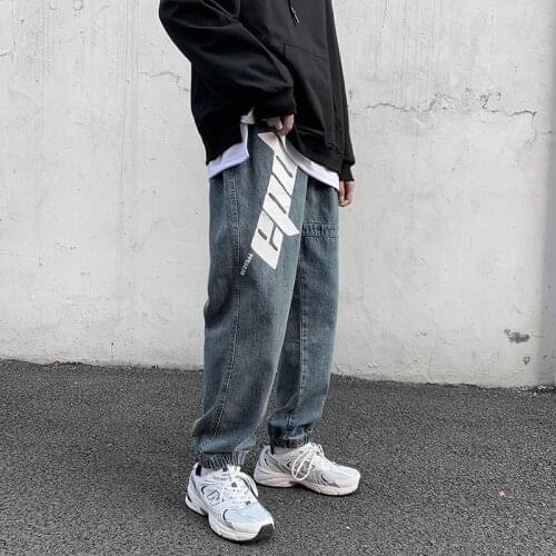 Mens Harem Pants Man Straight Autumn New Casual Jeans Mans 2021 Harajuku Korean Letter Hip Hop Korean Streetwear Jeans