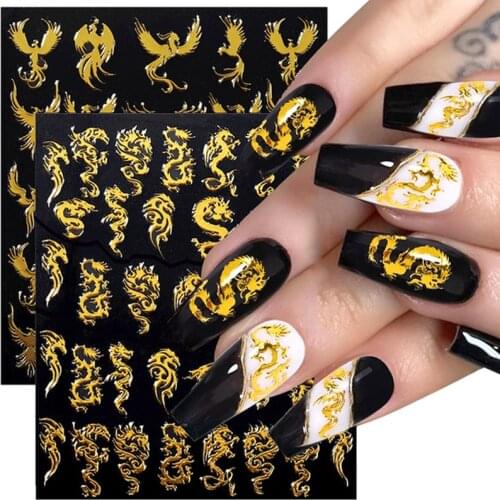 12 Styles Nail Sticker 3D Laser Phoenix Dragon Adhesive Slider Transfer Sliders Chinese Style Nails Decal Nail Art Decorations