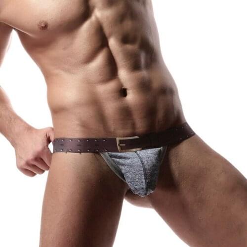 2018 Fashion New Cotton Men Sexy Belt Print Thongs Underwear Gay Male U Convex Penis Pouch Funny G String Jockstrap Panties