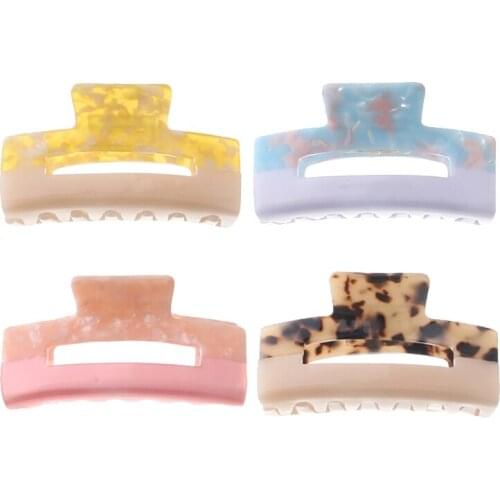OEM ODM custom logo color large size hair claw clips hollow out square cellulose acetate hair claw
