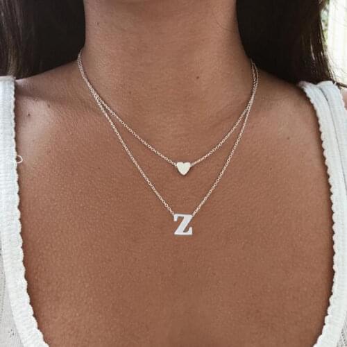 Necklace Ladies Personalized Summer Fashion Style Double Peach Heart Combination 26 Letters Pendant Jewelry Gift Gold