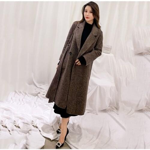 Womens woolen coat 2019 autumn winter new slim woolen coat Korean double-sided cashmere Long section coat Female A486