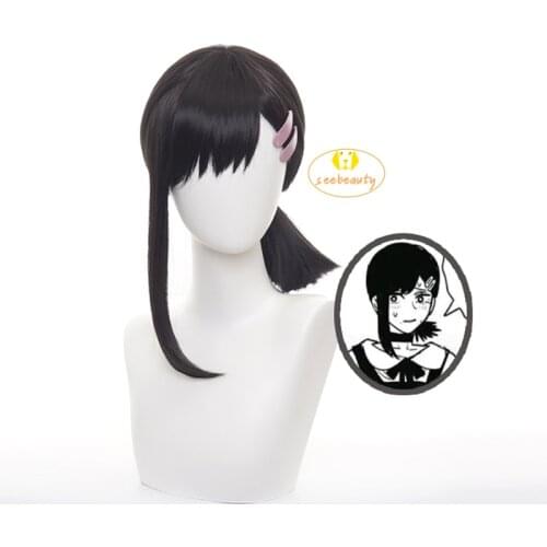 Anime Chainsaw Man Kobeni Higashiyama Cosplay Wig Black Wig with Hair-clips Heat-resistant Fiber Hair with Wig Cap for Women