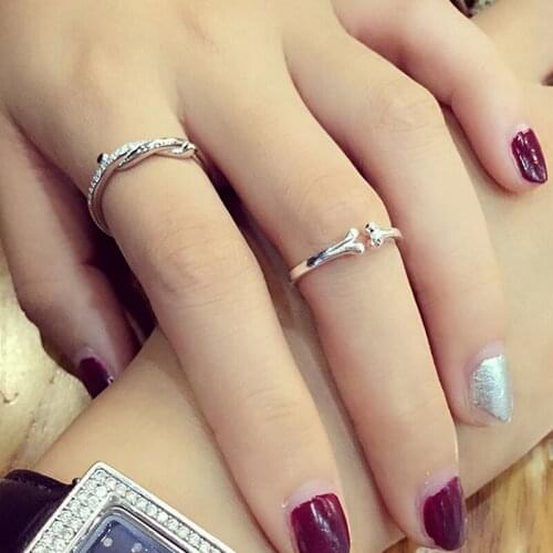 Simple Dog Bone Ring Tiny 925 Sterling Smooth Open Adjustable Tail Rings Women Girls Stacking Jewelry 16mm