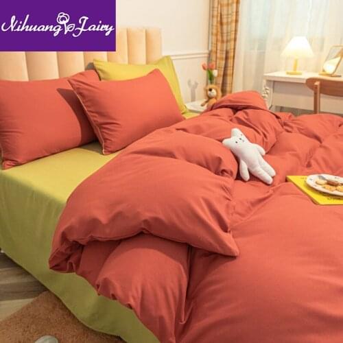 Pure color simple washed quilt cover, four-piece bedding set, three-piece set of single bed in summer student dormitory