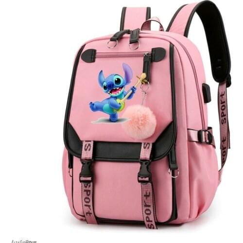 Hot Stitch Backpack Men Women USB Charge Knapsack Boys Girls Kids Cartoon Rucksack Students School Bags