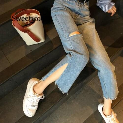 Blue hole zipper long pants New Jeans for Women Blue Loose Harem Long Trousers Female Loose Jeans Women Pants Casual Jeans