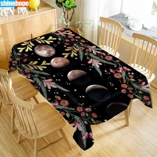 Flower And Moon Tablecloth Waterproof Fabric Rectangular Dust-proof Table Cover For Party Home Decor TV Covers