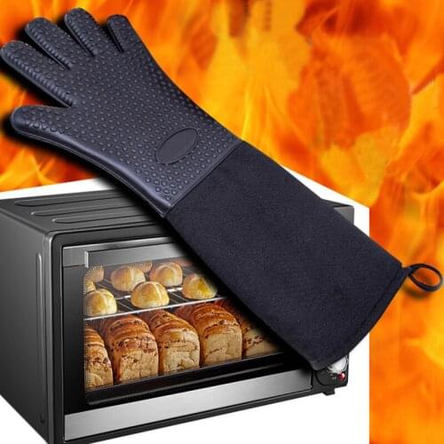 High Temperature Resistance Microwave Silicone Long Style Glove Insulated Heat Pot Clips Oven Gloves Kitchen BBQ Accessories
