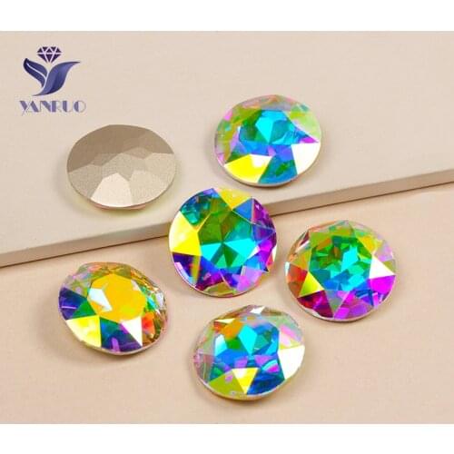 YANRUO 1201 Rivoli 27mm Bright AB Sewn Stones Crystal K9 Crystal No Strached Sewing Rhinestones Stones For Clothes