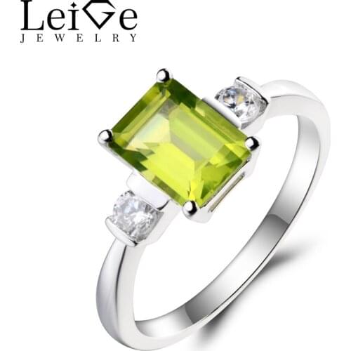Leige Jewelry Peridot Promise Ring Natural Peridot Ring August Birthstone Emerald Cut Green Gemstone 925 Sterling Silver Gifts