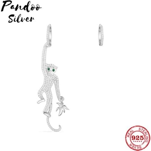 Pandoo Fashion Charm Sterling Silver Original 1:1 Replica,Silver Monkey Asymmetric Earrings Luxury Jewelry Gift For Female