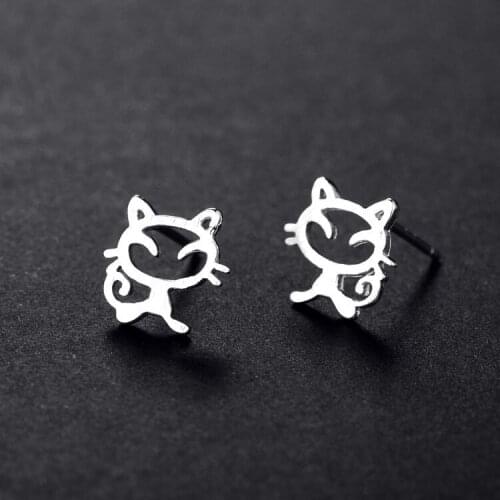 Real 925 Sterling Silver lovely cat Earrings for Women Girls Gift Hot Fashion sterling-silver-jewelry