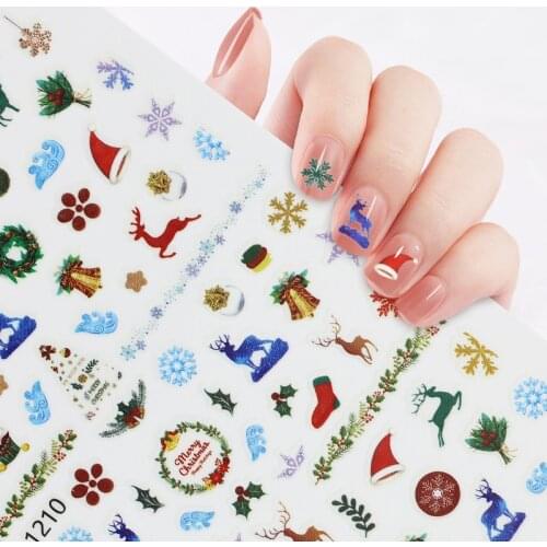 1 Sheet Christmas Nail Sticker Nail Art Decals Nail Self-Adhesive Stickers Santa Claus Snowflakes Snowmen for Women Girls Kids