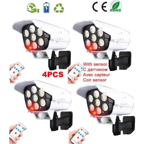 4pcs remote Solar motion sensor lamp light Dummy camera security outdoor waterproof Emulational Decoy IR LED Flash Red Led dummy