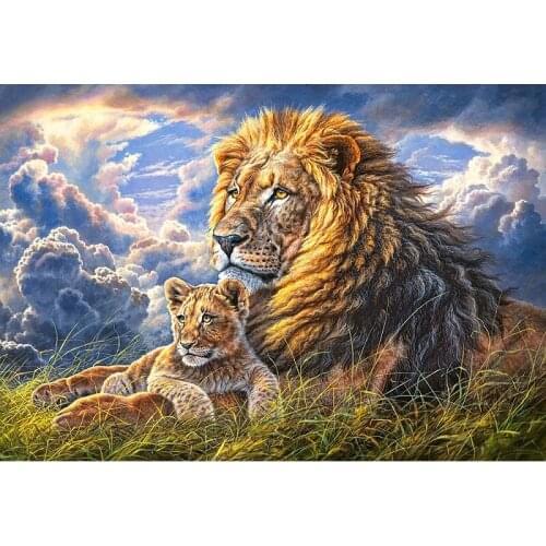 5D DIY Diamond Painting Animal Lion Father and Son Full Drill Embroidery Cross Stitch Mosaic Home Decor Sticker Craft Kit Gift