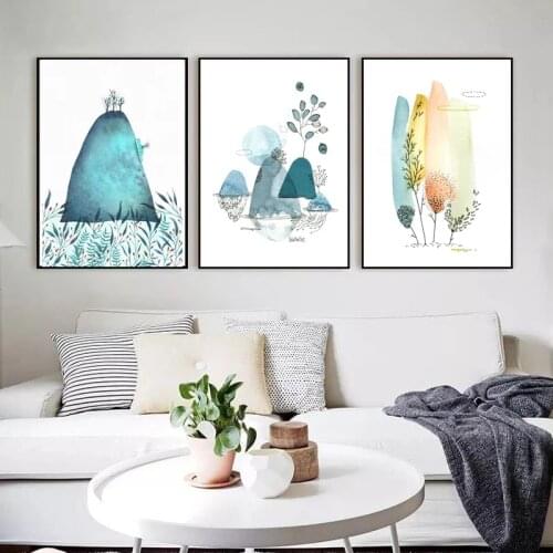 Abstract Wall Art Cartoon Watercolor Landscape Paintings Nordic Canvas Posters Prints Living Room Bedroom Corridor Decoration