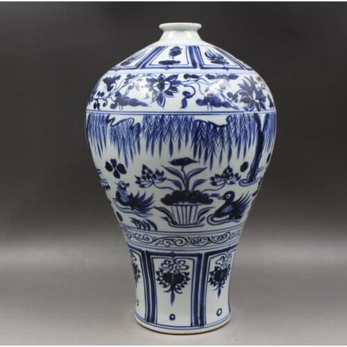 Antique YuanDynasty porcelain vase,Blue and white lotus enamel bottl,hand-painted crafts, home Decoration,collection & adornment