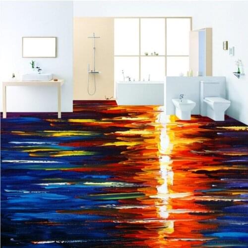 Free Shipping HD Colorful abstract sunset oil painting 3D floor waterproof non-slip bedroom kitchen bathroom wallpaper mural