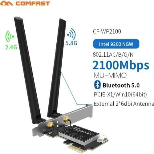 Wireless Dual Band 2100Mbps Intel 9260 A PCIE Bluetooth 5.0 Wifi Network Card for Win10 2.4G/5G 802.11 AC MU-MIMO Wi-fi Adapter