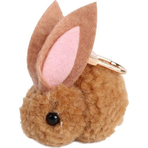 Cute Pom Pom 3D Plush Rabbit Keychain Car Gifts For Women Girl Bag Charms Apple Airpods Case Pendant Animal Key chain Key ring