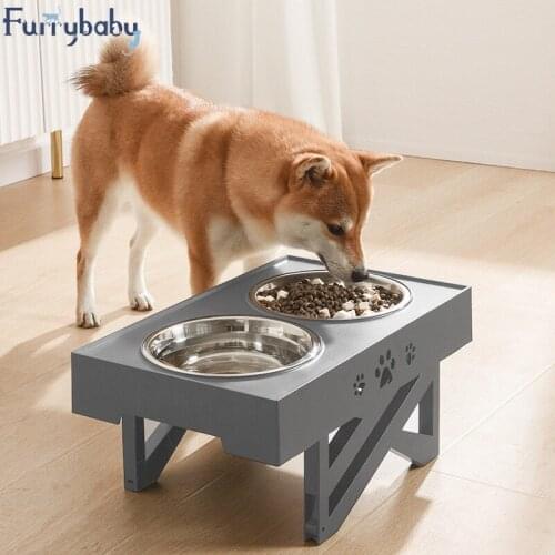 Dogs Double Non-Slip Bowl Adjustable Heights Pet Cat Food Feeding Dish Bowls Small Medium Big Dogs Water Feeder Removable Bowls