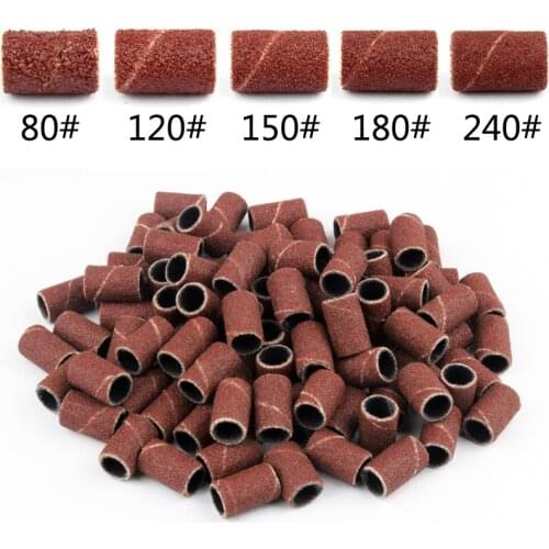100Pcs/Pack #80 #120 #150 #180 #240 Grit Sanding Bands Manicure Pedicure Nail Electric Drill Machine Grinding Sand Ring Bit