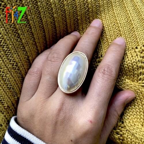 F.J4Z New Fashion Big Ring for Women Stunning Big Oval Simulated Pearl Finger Rings Female Jewelry Gifts Dropship