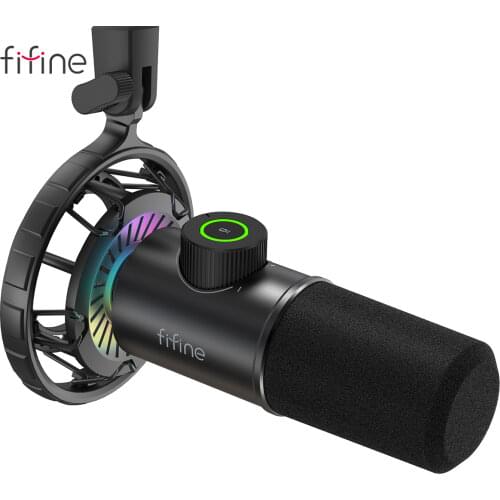 FIFINE Dynamic Microphone for windows&laptop,USB Mic for Gaming YouTube with Tap-to-Mute Button/RGB Light/Headphone Jack -K658