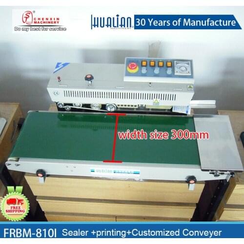 FRMB-810I Continuous sealing machine sealer hualian customaized conveyer size 300mm plastic film sealer printing sealer machine