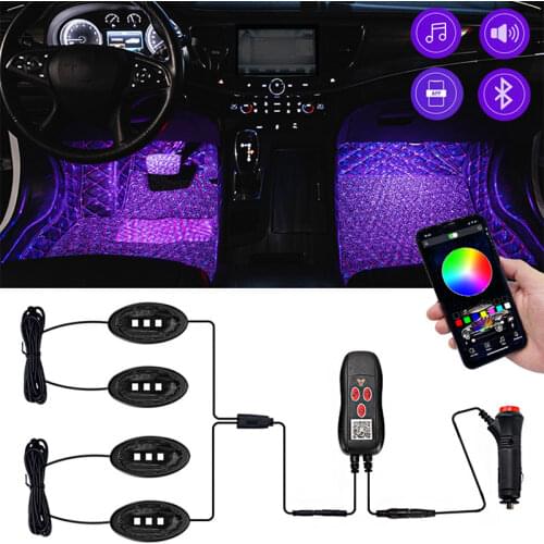 Car Interior LED Foot Light 12V Ambient Lights APP Sound Control ultiple Modes RGB Atmosphere Lights Automotive Goods
