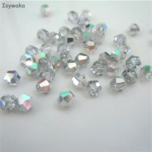 Isywaka Sale Half Silver Color 6mm 48PCS Bicone Austria Crystal Bead charm Glass Beads Loose Spacer Bead for DIY Jewelry Making