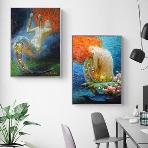 Oil Painting Printed on Canvas Sexy Mermaid Nude Girl Canvas Painting Posters and Prints Wall Pictures For Living Room Cuadros