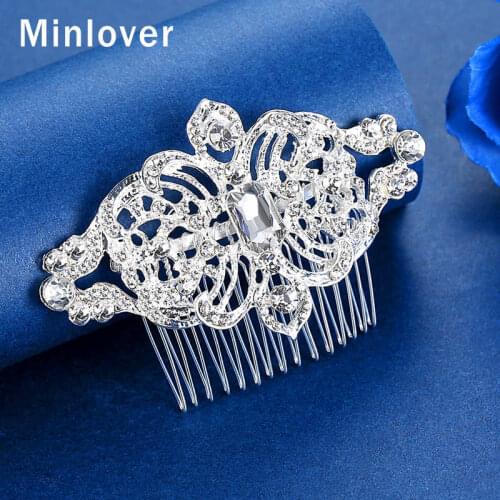 Minlover Silver Color Classic Big Crystal Geometric Bridal Hair Combs/Pin for Women Wedding Hair Accessories Hair Ornament FS300