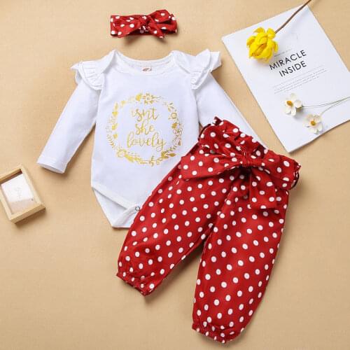 0-18M Baby Girl Clothes Newborn Girls Letter Print Romper Bodysuit+Dot Pants+headband Outfits Clothing Toddler Outfits