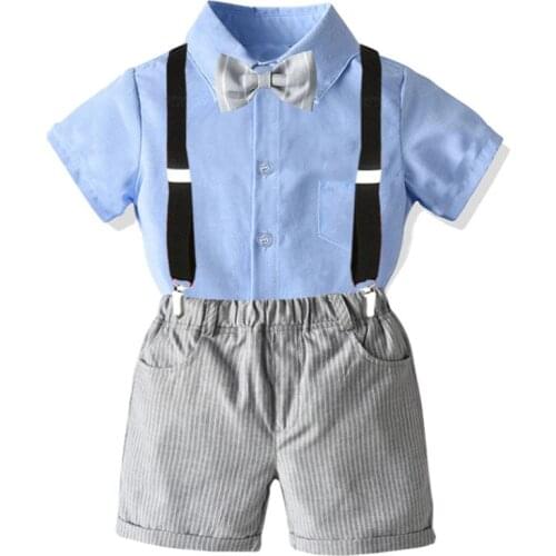Summer Boys Gentleman Clothing Suits Shirt Bowtie+Suspender Shorts Sets Kids Toddler Boys Clothes Wedding Party Birthday Clothes